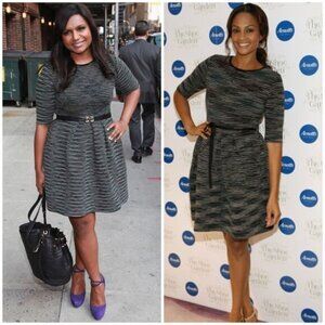 Missoni Black/Green Multi Stripe Wool Knit 3/4 Sleeve Fit & Flare Dress